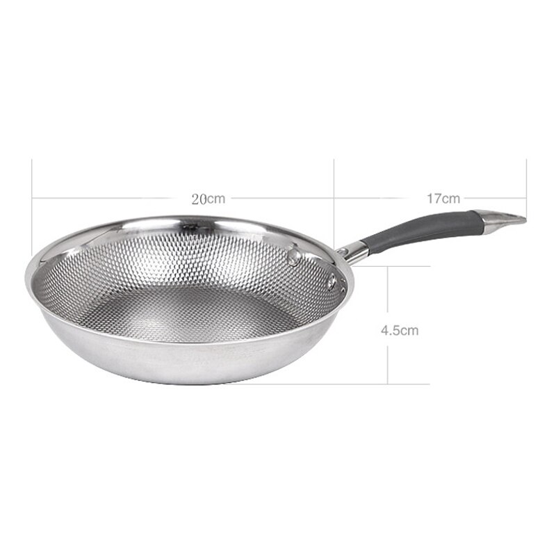 PFDIYF 304 Roestvrijstalen Pan Ongecoat Non-stick 20 cm Koekenpan Pan dikke drie-layer Pannen Met anti-slip Anti-hete handvat