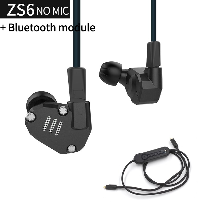 KZ ZS6 2DD+2BA Hybrid In Ear Earphone HIFI DJ in ear Monitor Running Sport Earphones Earplug Headset Bluetooth Hifi Earbuds: Blacknomicbluetooth