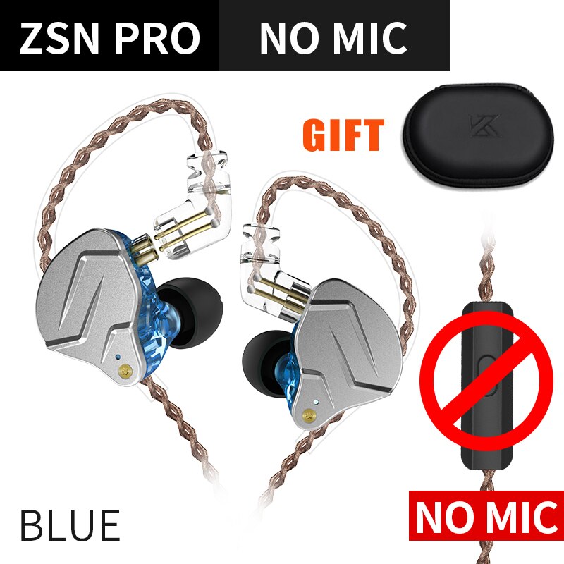 KZ ZSN Pro X Wired Headset With Mic ZSN Pro Hybrid Metal Stereo Bass In-Ear Earphone Monitor Sports Headset Gamer for Xiaomi: blue no mic