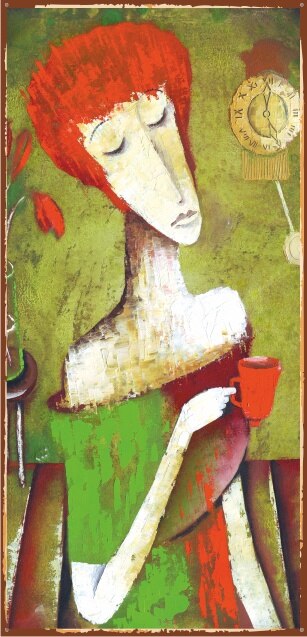 Koffie Drinker Lady Mini Retro Hout Poster 417001121