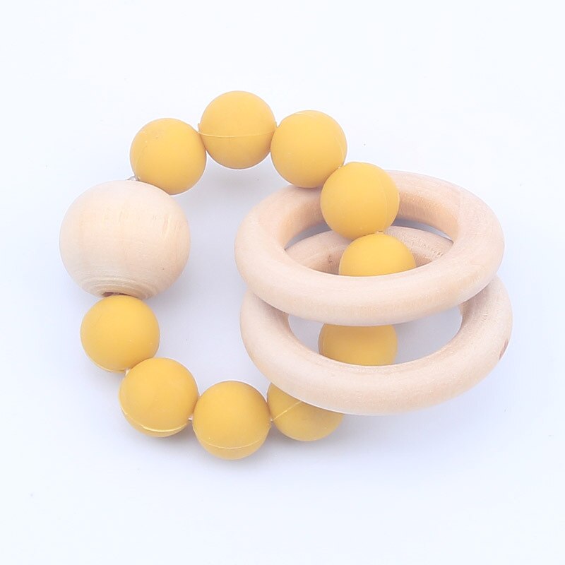 Pulsera de dentición de silicona para bebé, mordedor de madera, cuentas de silicona, dientes, Muelas de la dentadura, sonajero de madera, juguete de silicona para bebé: Amarillo claro