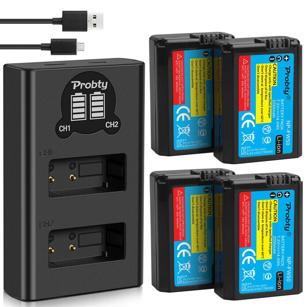 4 Stuks 2000 Mah NP-FW50 Np FW50 Batterij + Led Usb Dual Charger Voor Sony A6000 A6400 A6300 A6500 A7 a7II A7RII A7SII A7S A7S2 A7R: 4BatteryWithCharger