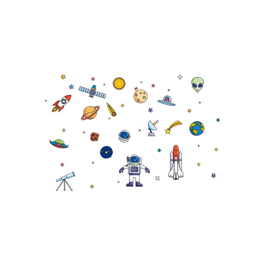 wall stickers Space spaceship alien alien rocket robot Decorative cartoon children's room wall decoration Wall Window Decoration