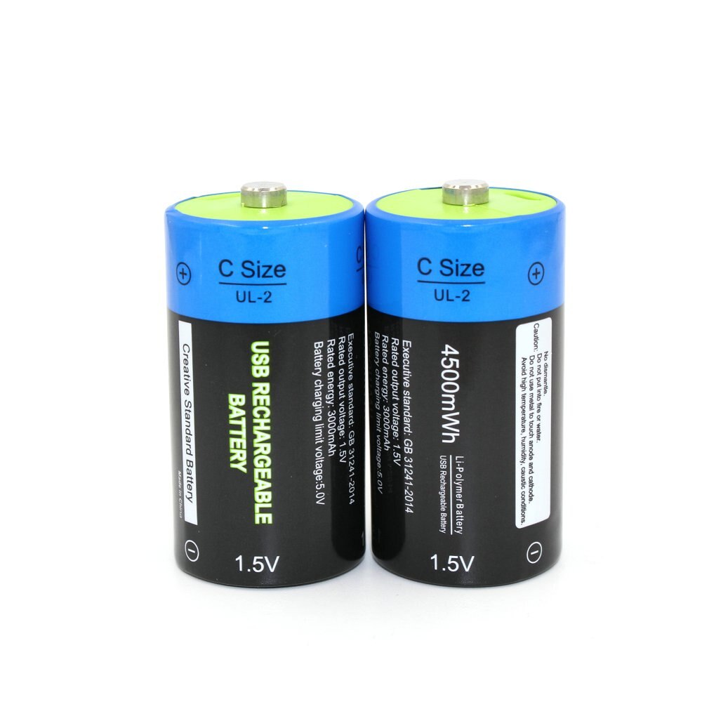 Etinesan 1.5V C 4500mWh li-polymer li-po rechargeable lithium li-ion powerful USB battery: 2pcs Battery