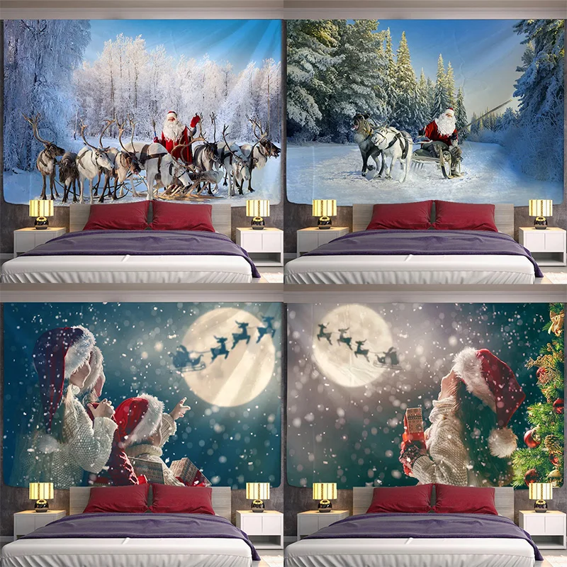 Tapisserie Scène Neige Noël - Polyester 100% Décoration Murale Chambre Salon