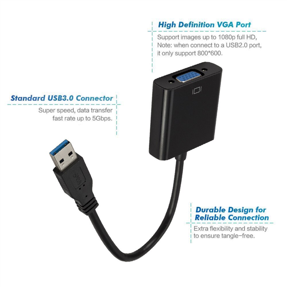 Kebidumei usb 3.0 til vga adapter ekstern skjermkort multi vise omformer til vinne 7/8/10 skrivebord laptop pc projektor Observere