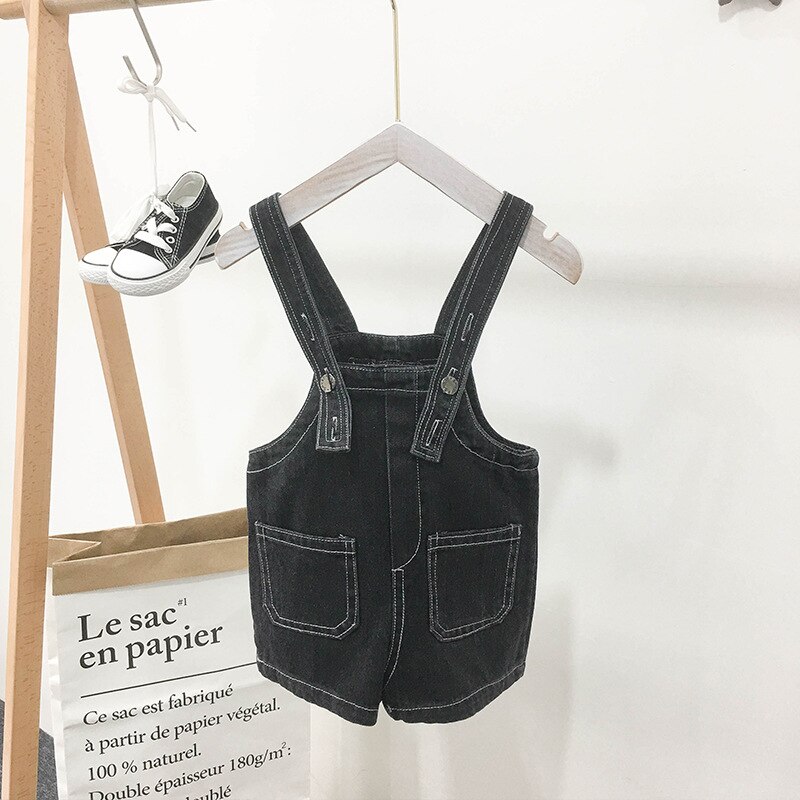 Zomer kinderoveralls casual losse zwarte kinderjumpsuit jeans oveoalls babykleding denim shorts meisjes jongens bretelbroek