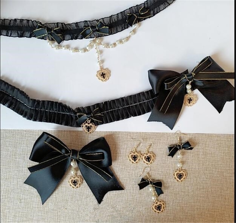 Cinta para el pelo de sirvienta con lazo cruzado, correa cruzada de encaje estilo japonés Vintage, accesorios diarios para el cabello, pendiente B783