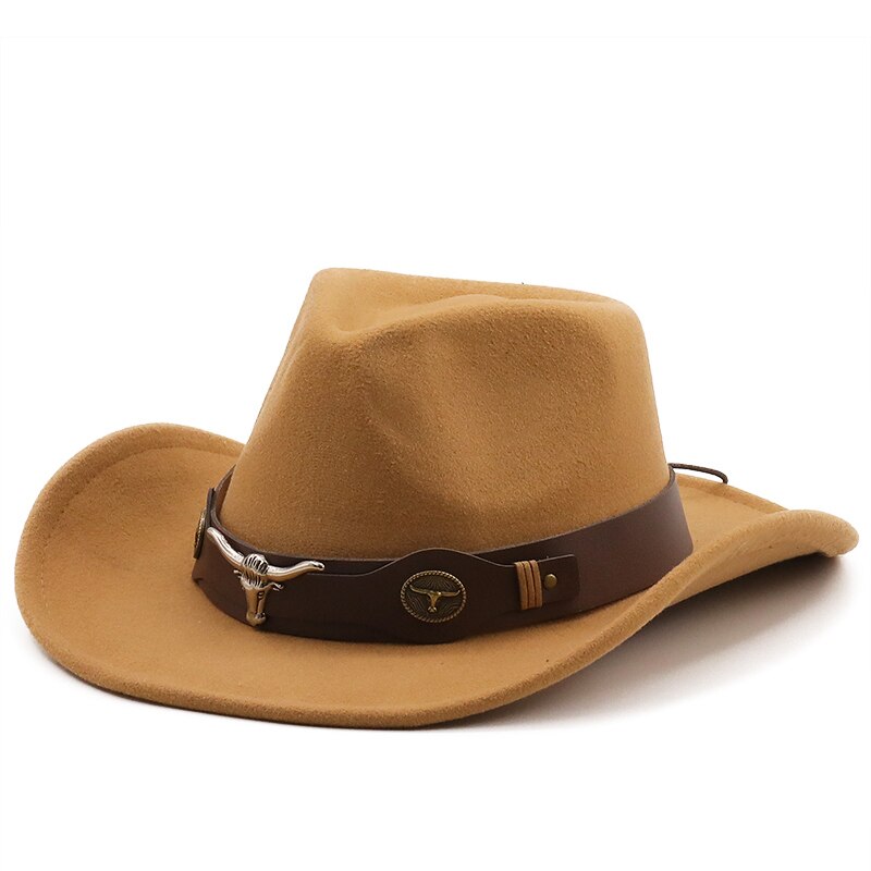 Women Men Hollow Western Cowboy Hat With Tauren Belt Winter Autumn Jazz Outback Jazz Toca Sombrero Cap Size 56-58CM: Tan