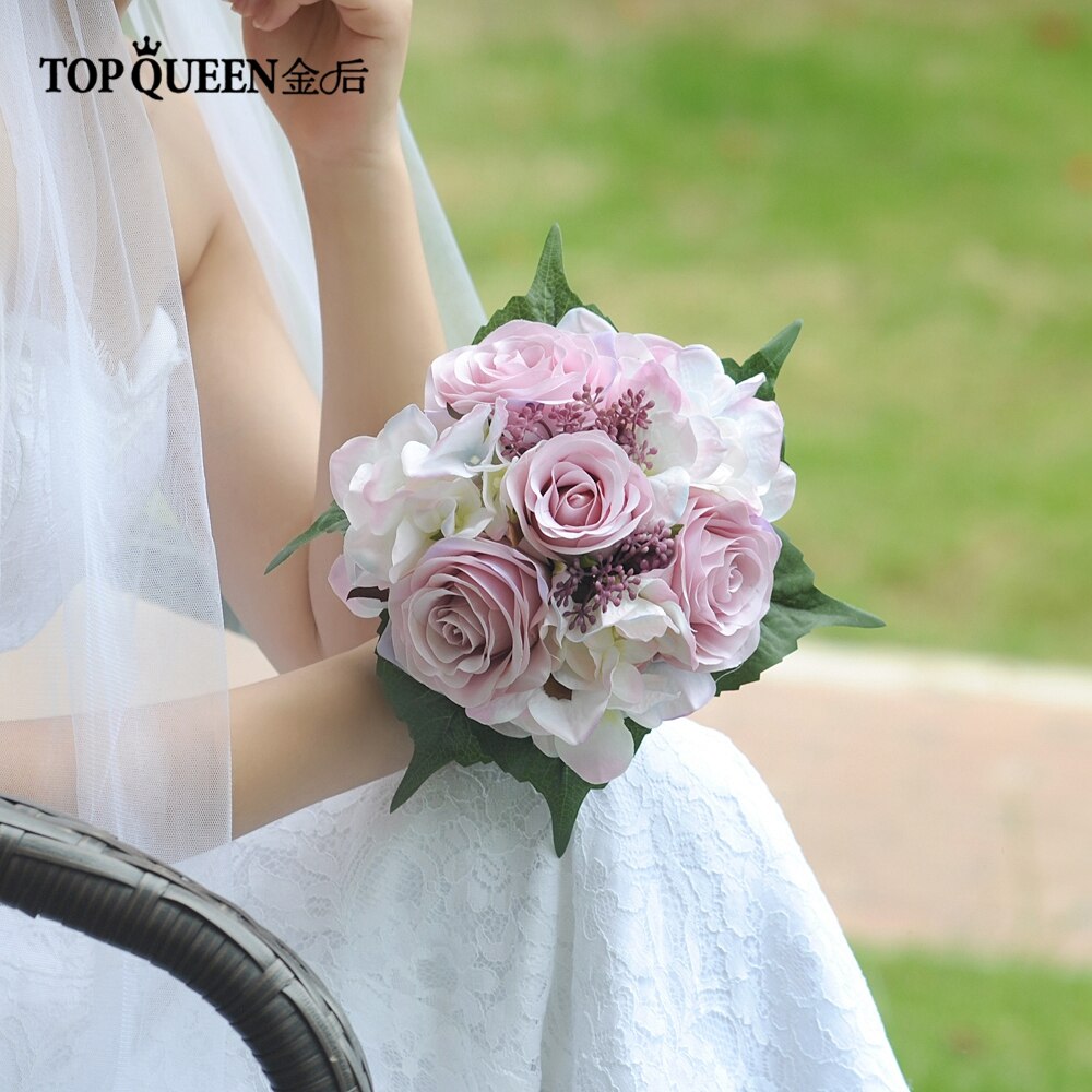TOPQUEEN F17 Bruidsboeket Bridal Holding Bloemen roze bloemen diy bruidsboeket parel burgendy boeketten roze boeket bloem