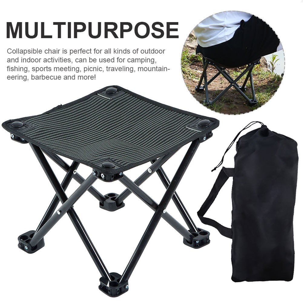 Tabouret Pliant Camping – Charge 140 Kg – Acier Inoxydable – Sac De Rangement Inclus – Gris