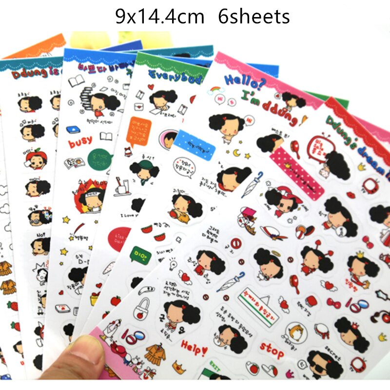 6sheets/pack/lot Korea Kawaii Doll Girl Paper Sticker Set Note Sticker Decoration Label Multifunction: Confused girl