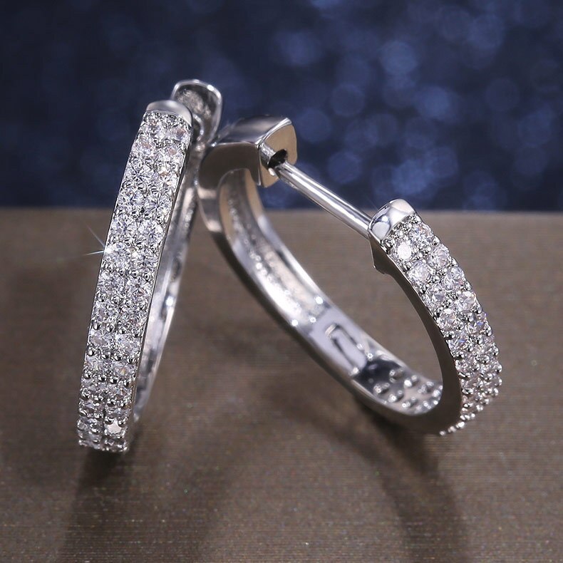 Delicate 925 Sterling Silver Sparkling Single Row Zircon Stud Earrings for Women Wedding Band Jewelry Pendientes oorbellen