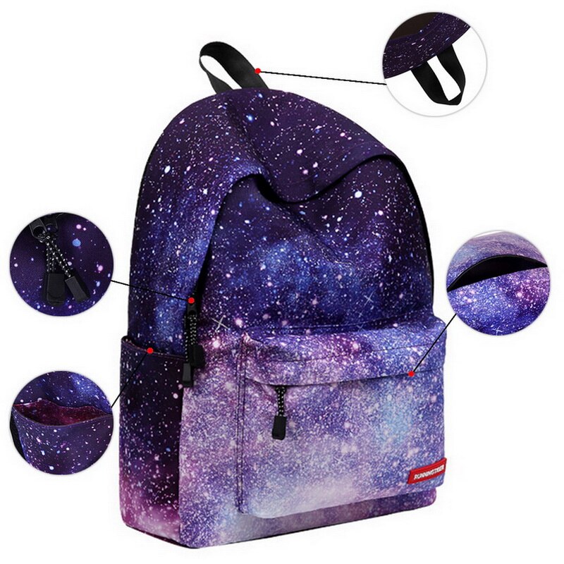 2 pcs/set Women Backpack Stars Universe Space Printing Female Canvas Backpacks Teenage Girls School Men Bag