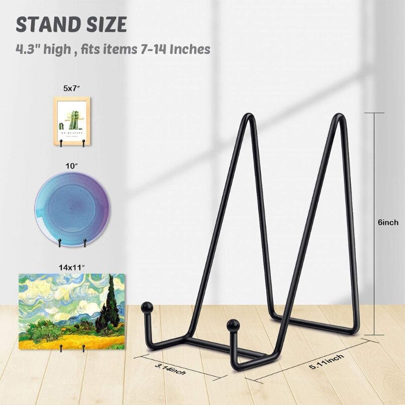 Chevalet Support Presentoir Porte Assiette - Noir Metal Support Assiette Decorative - Support Cadre Photo de Table - Livre Cuisine Carte Postale CD Art - 20,5 cm 8 pouces (2 pièces