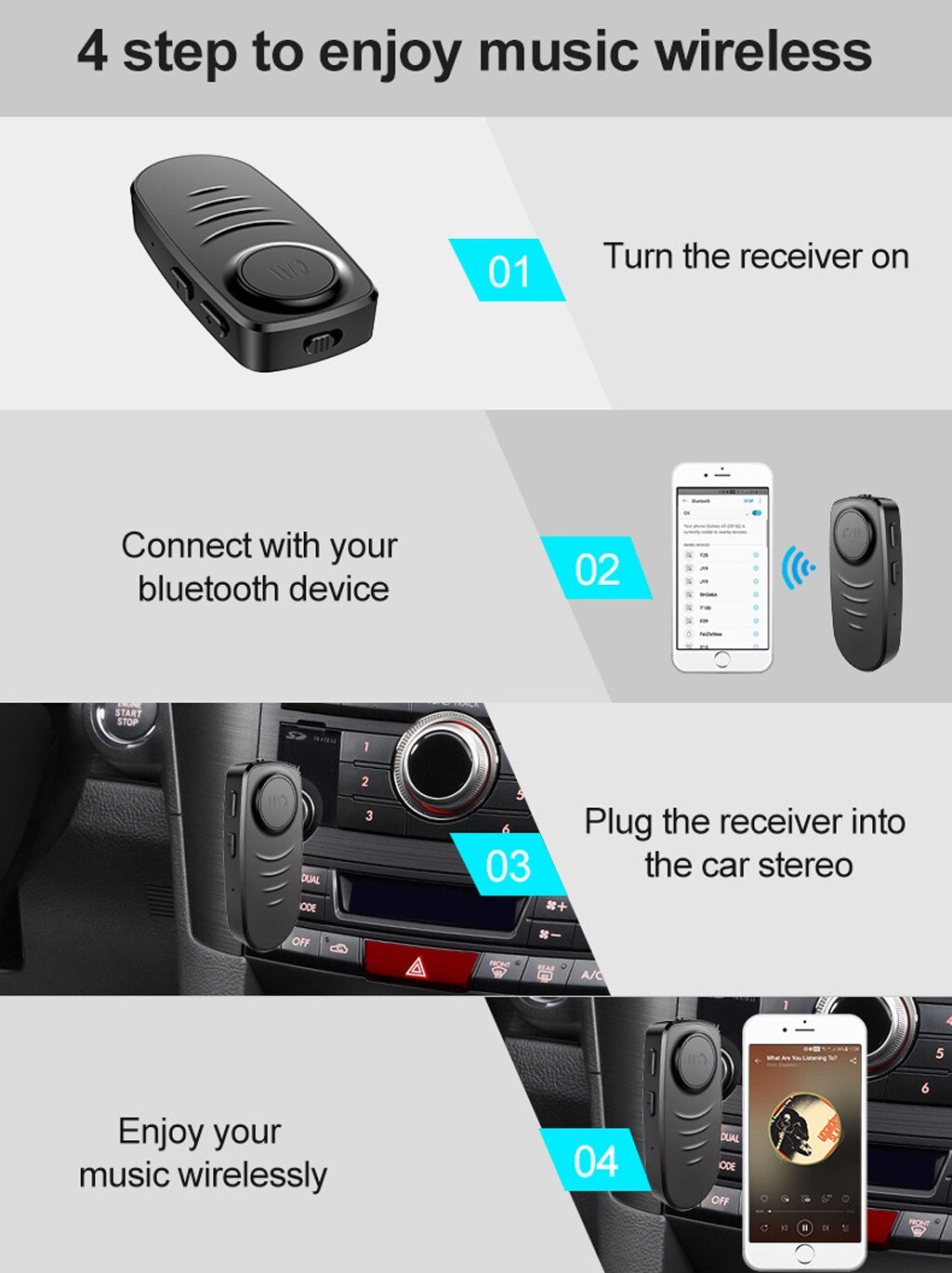 Portable Bluetooth 5.0 Wireless 3.5mm Jack Handsfree Aux Car Bluetooth Receiver Built With Recharge Battery Bt Audio Receiver #N