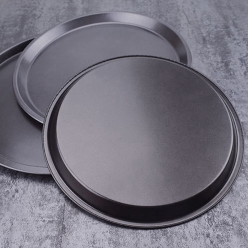 1pc Pizza Plate Pan 9/10/11/12/14 inch Round Shallow Dish Pizza Pan Carbon Steel Non-stick Pizza Pies Mold DIY Baking Tray Mould