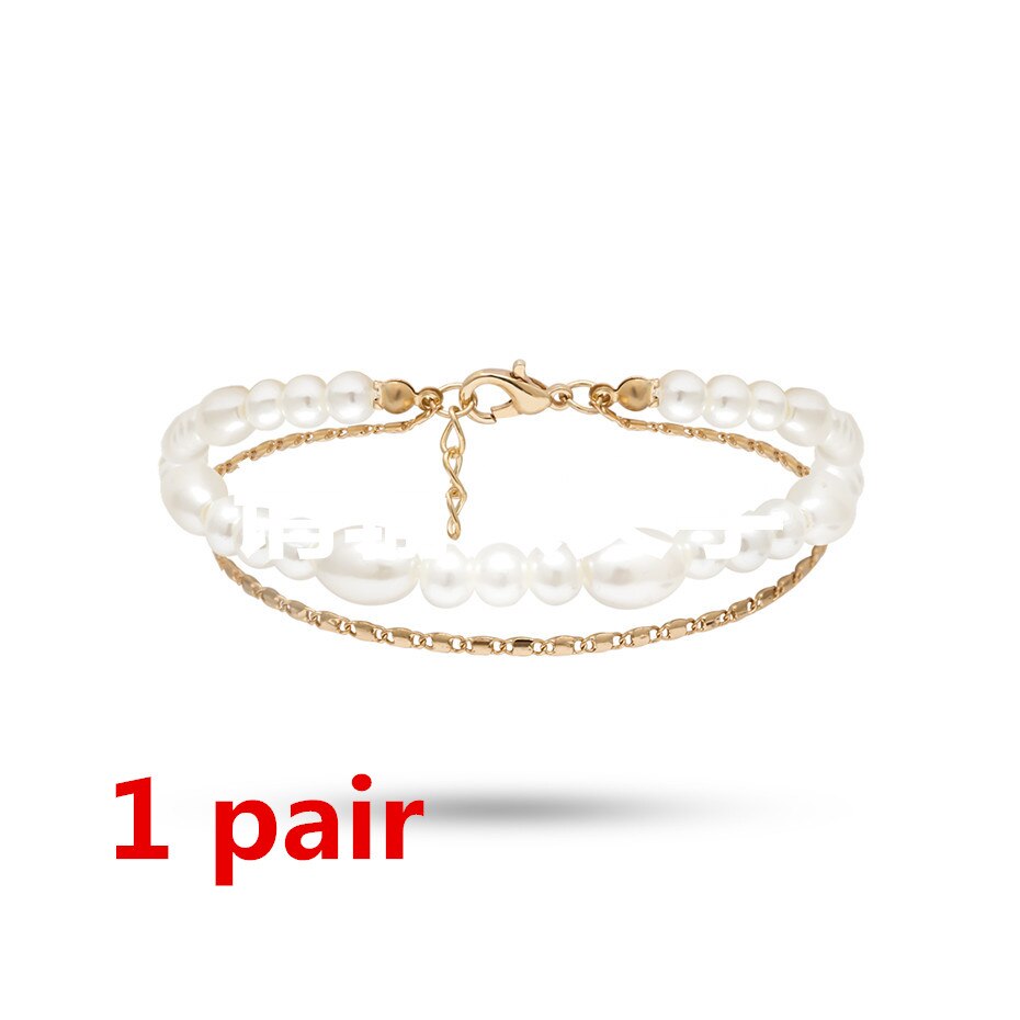Ingemark Vintage Infinity Minnaar Enkelbandje Armband Koreaanse Imitatie Parel Multilayer Ketting Enkel Braclet Vrouwen Zomer Sieraden: 1 pair