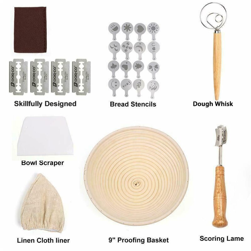 Baking Utensils Set Bread Proofing Basket Dough Scraper Knife Slicer Bread Lame Toos Sourdough Proofing Basket Bakery Tools: Accessories