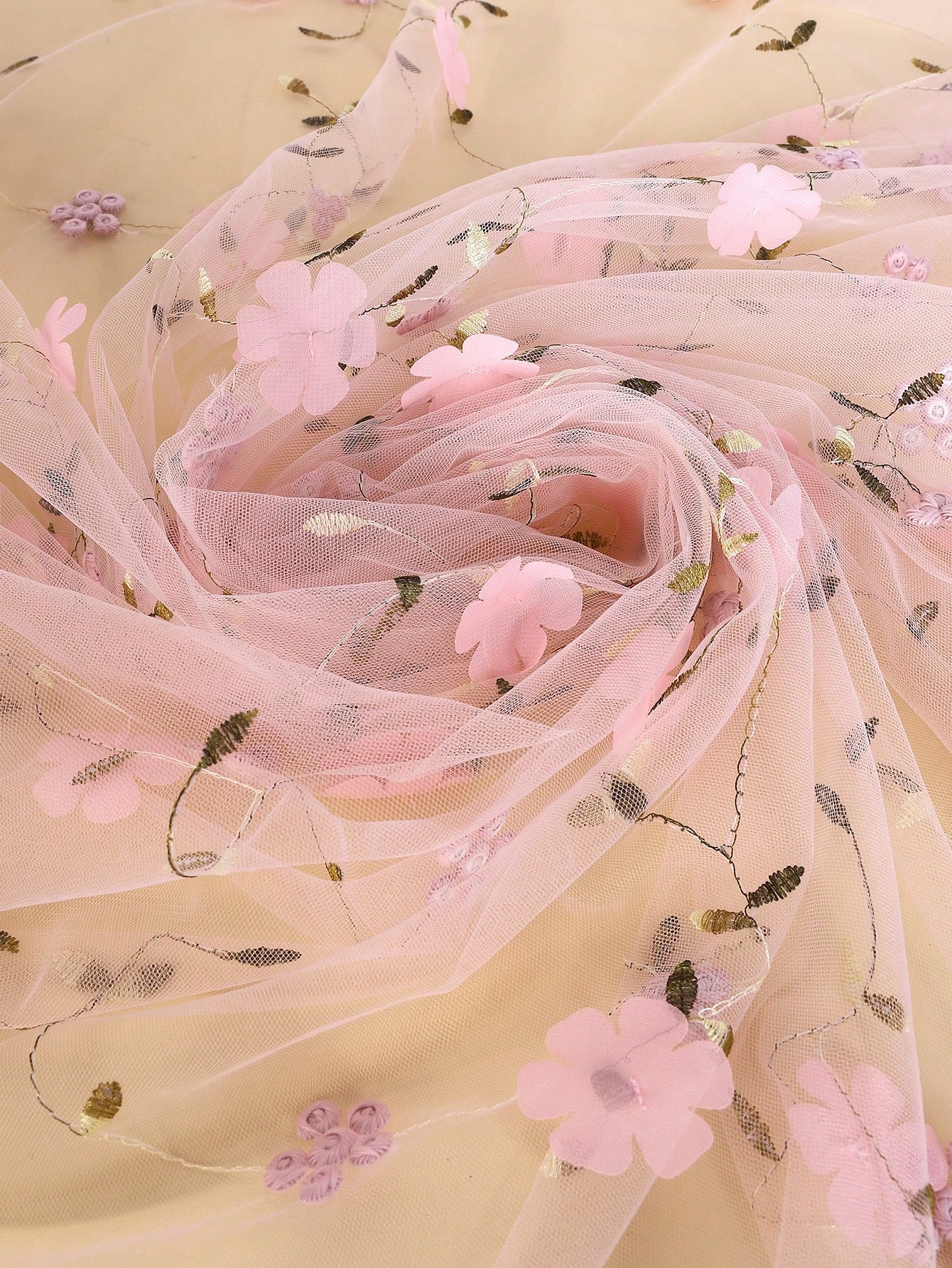 Floral Pattern Fabric Sage Green Flower Embroidery Mesh Lace Fabric Soft Tulle Fabric for DIY Clothing