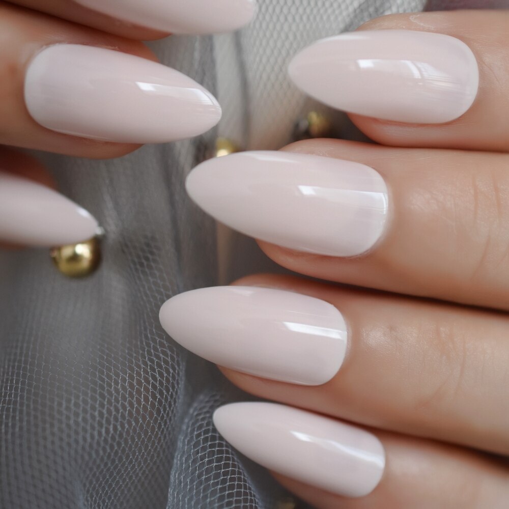 Marbling False Nails Grey Stiletto Shiny Marble Nail Art Tips Medium Size Pointed Sharp Nails 24 Count: L5273
