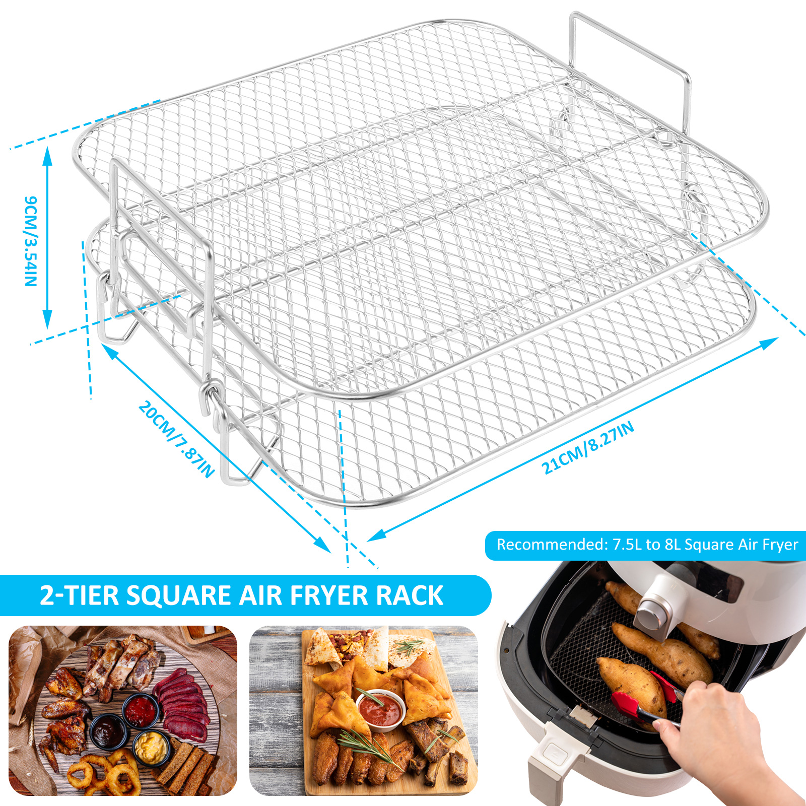 DOITOOL Airfryer-accessoiresrek 3 Stuks Stapelbare Roestvrijstalen