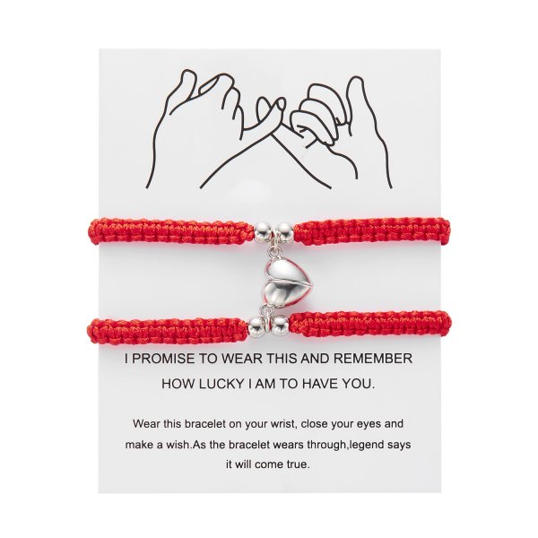 2 uds pulsera trenzada de cuerda roja Simple de la suerte para mujeres y hombres corazón romántico pareja magnética pulseras a juego joyería de amistad