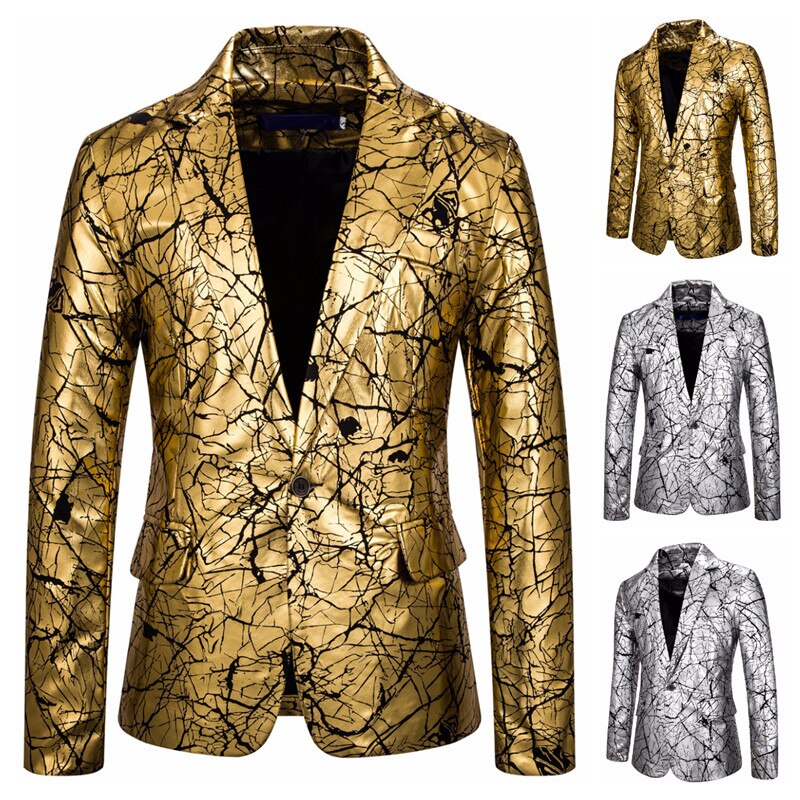 Men High-end One-grain Button-down Suit, Foil, Crackle Print Suit Blazers