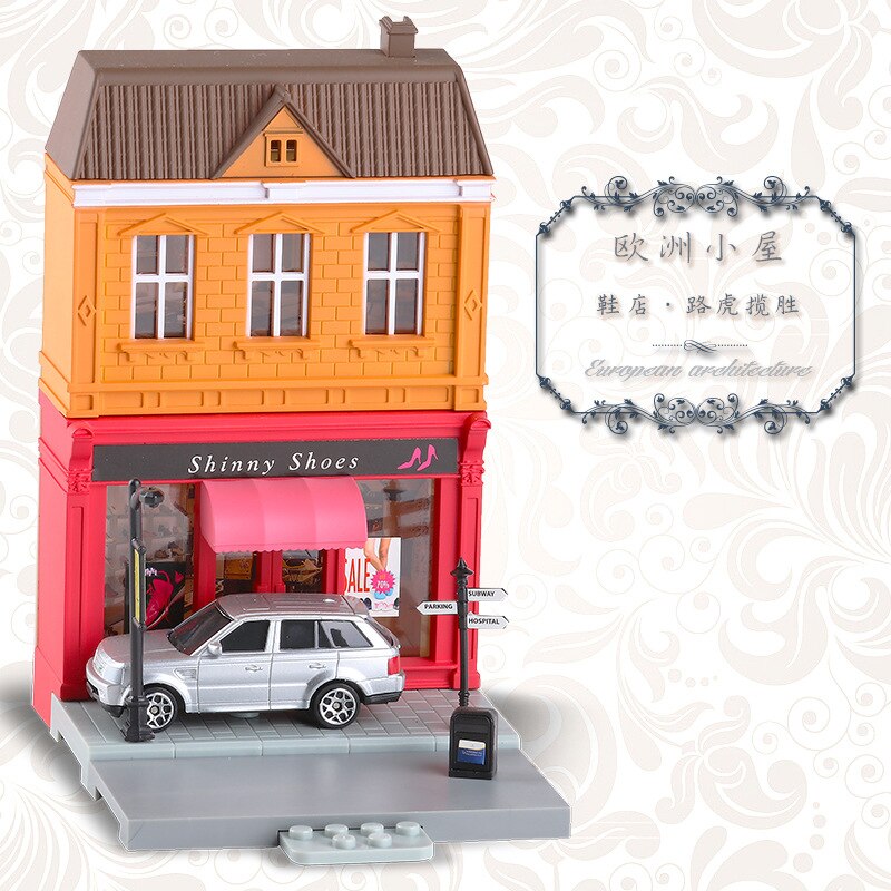 High Simulation 1:64 RMZ city Diorama Education Model Building Kits Toy DIY European house Diecast Metal Cars for children: Shoes