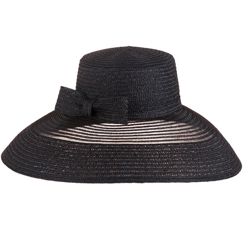 Fs vintage stor hat til sort sommerhat kvinder staw stor bred rand fedora stor sløjfe bryllup kirke kentucky derby hatte