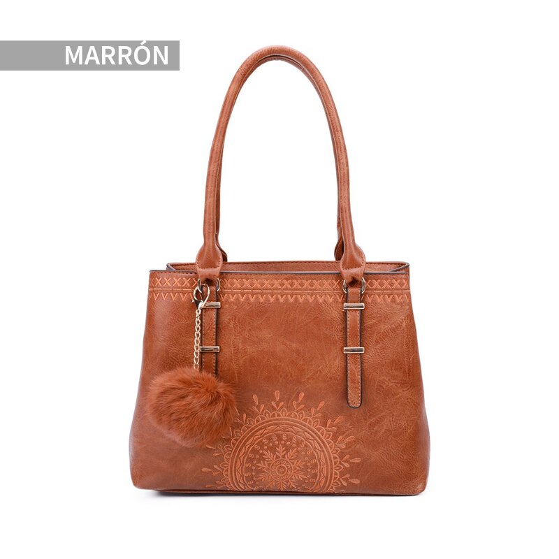 Giovanna Milano Bolso mediano de hombro con cremallera y bordados bohemian para chicas Bolsos de mano dibujo totem embossing atrapasueños vintage bolsillo compartimiento escolar viaje oficina casual mujer T10861: Marron