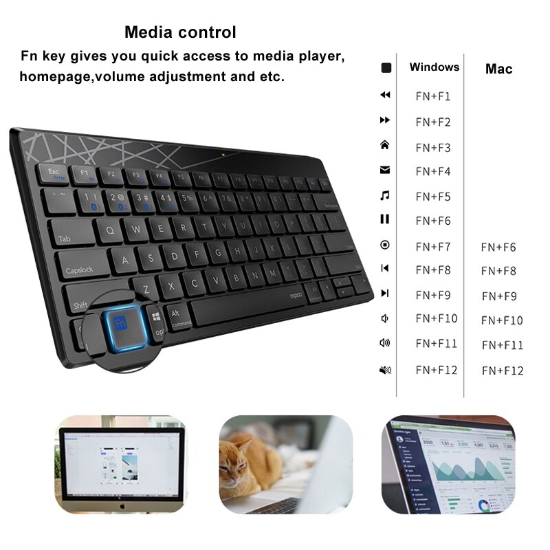 Rapoo Multi-mode Stille Draadloze Toetsenbord Muis Combo Schakelen Tussen Bluetooth En 2.4G Sluit 3 Apparaten Voor Computer/Telefoon/Mac