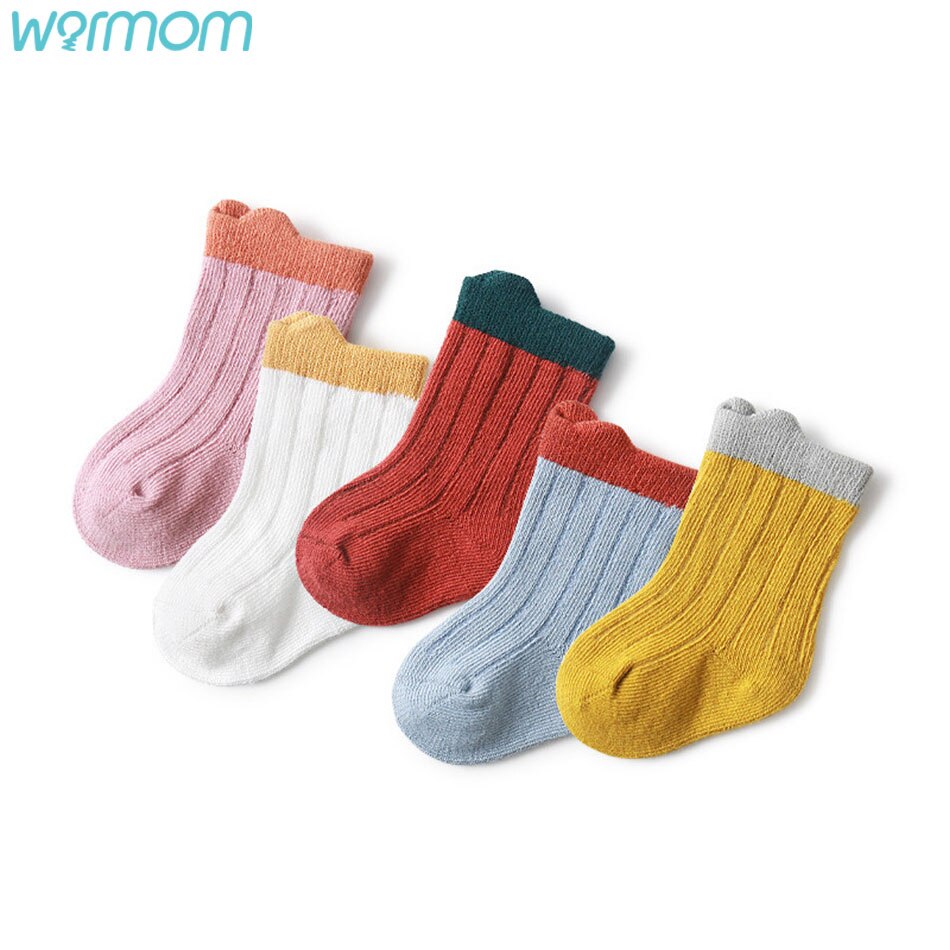 Warmmom – chaussettes en coton pour enfants, 3 paires, pour filles et garçons, vêtements d'hiver, d'automne et de printemps, couleur cousue, à la , décontractées