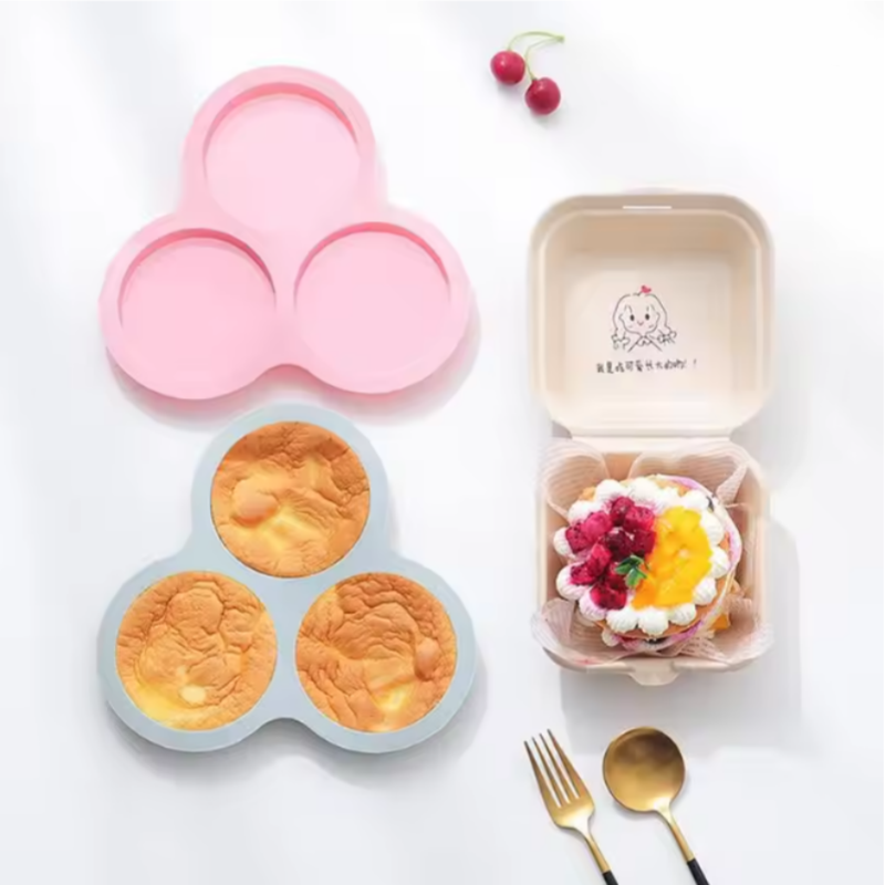 Air Fryer Egg Mold Round Shape Eggs Mold 3 Cavity Non-Stick Silicone Air Fryer Egg Pan Egg Steamer Cooking Mold Fried Egg Tool