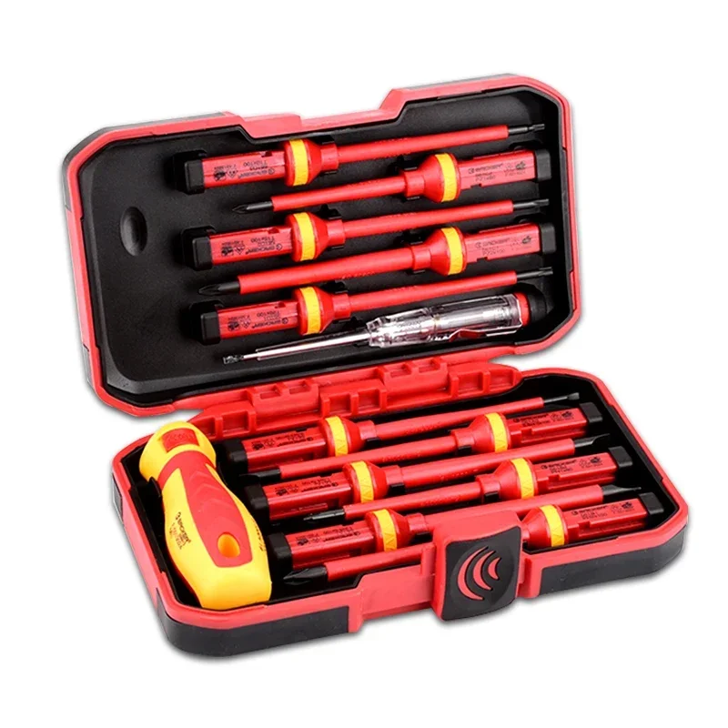 Kit de herramientas de reparación de electricista, juego de destornilladores aislados intercambiables de 1000V con puntas ranuradas magnéticas, 13 Uds./8 Uds.: GOLD