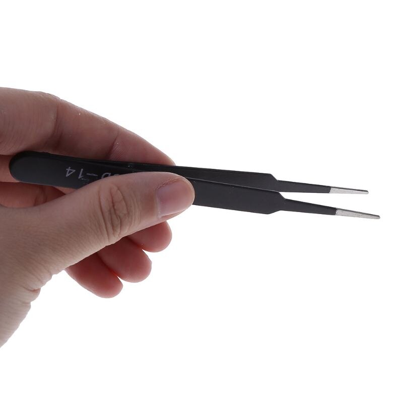 6Pcs Anti-static ESD Stainless Steel Tweezers Maintenance Tools Industrial Precision Curved Straight Tweezers ESD10-15