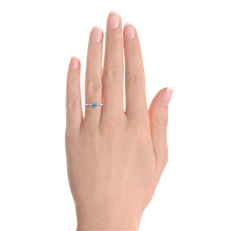 Frauen Wasser Geformt Blau Zirkon Ringe Mit Strass Hochzeit Engagement Elegante Damen Ringe Schmuck