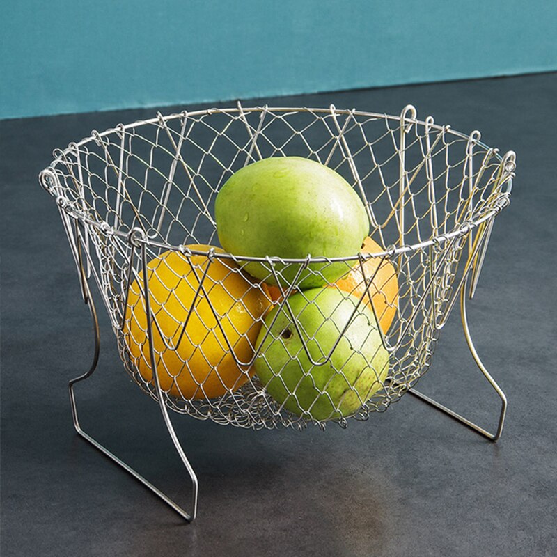 Plegable de enjuague de tensión de acero inoxidable plegable freír cesta tamiz colador de malla colador cocina accesorios de utensilios para cocina