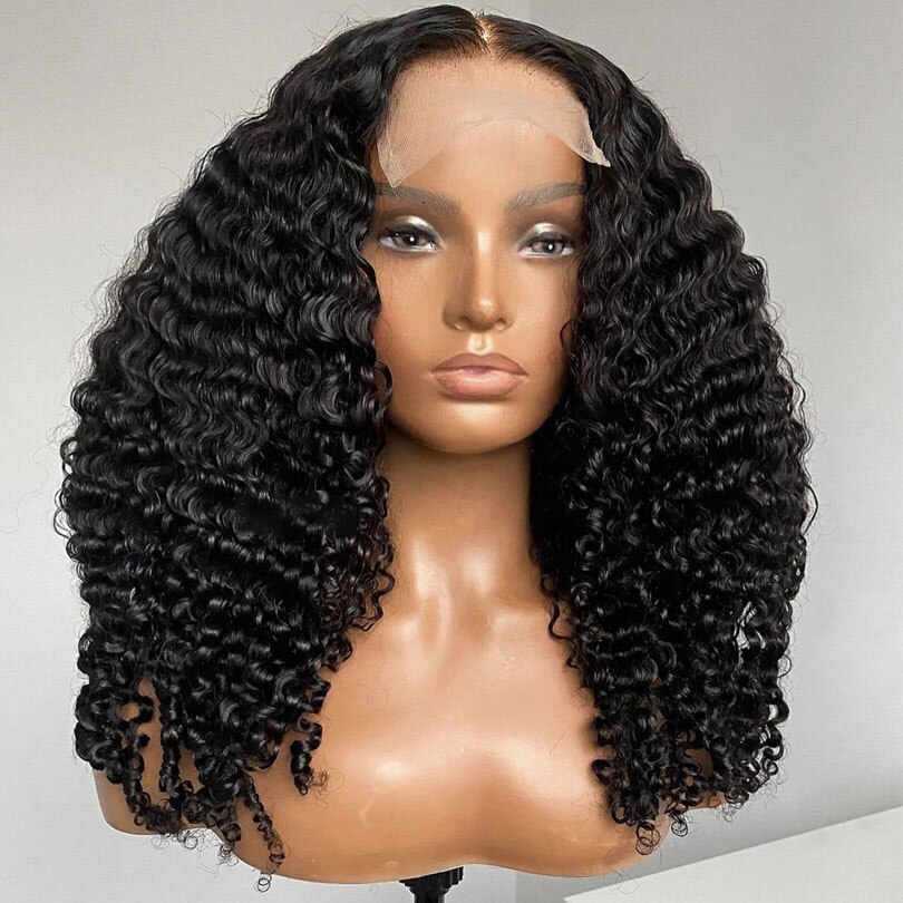 Babyhair-Peluca de cabello sintético para mujer, postizo de encaje frontal, corte Bob corto, rizado, color negro Natural, predespuntado, 180 de densidad, resistente al calor, sin pegamento