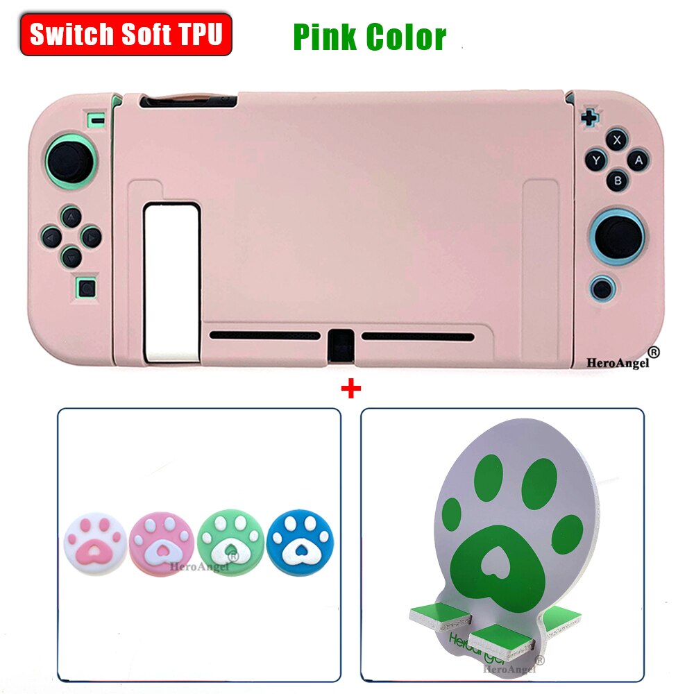 Newest NS Switch Pure Protective Cover Case Colorful Cute Soft TPU Cover Back Shell For Nintendos Switch NS Game Console Accesso: Pink 3in1