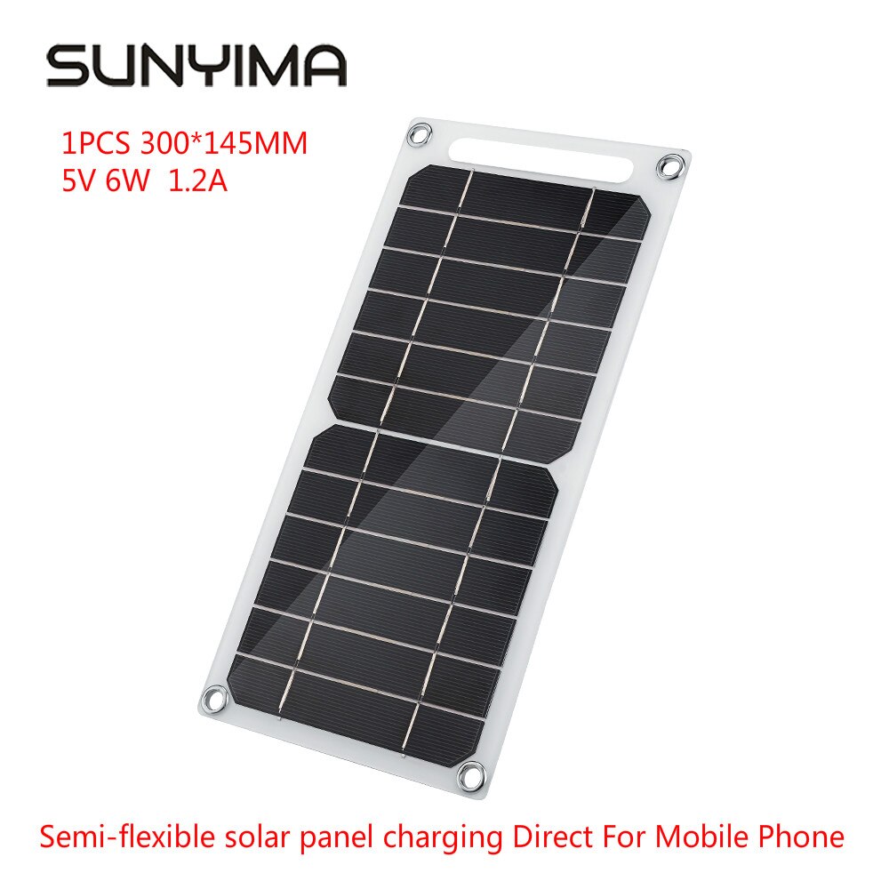 SUNYIMA Semi-flexible Solar Panel 5V 1.2A 6W 300*145MM Monocrystalline High-efficiency Solar Panel Cell Direct For Mobile Phone