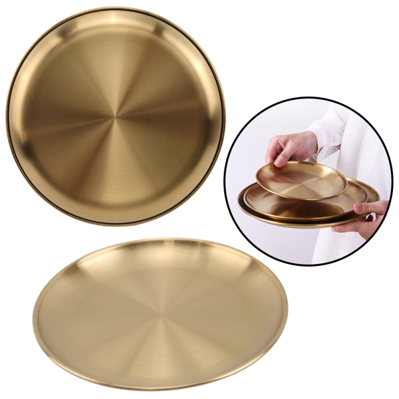 Stainless Steel Golden Plate Dessert Plate Western Food Plate Coffee Tray Jewelry Storage Cake Plate Disc Roast Barbecue Plate