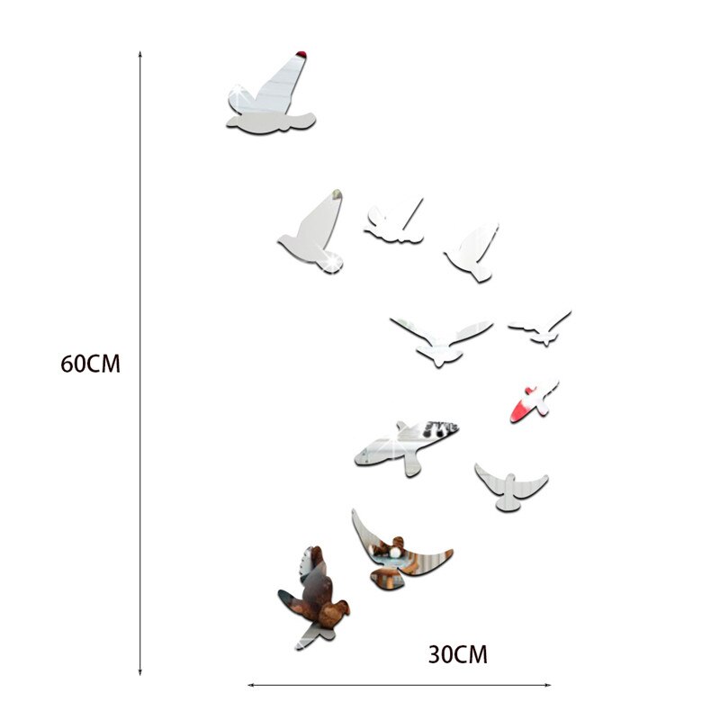 4 kolory akrylowe podnoszenie ptaki rama lustro powierzchnia naklejki ścienne dzieci sypialnia 3D diy ściana dekoracja odpinany Sztuka: srebro