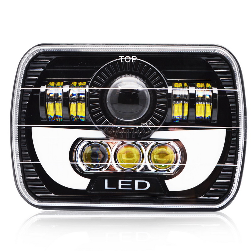 Safego 45W 5 "7" carré phare LED feu de croisement DRL clignotant avec anneau Halo yeux d'ange pour camion tout-terrain Wrangler YJ XJ