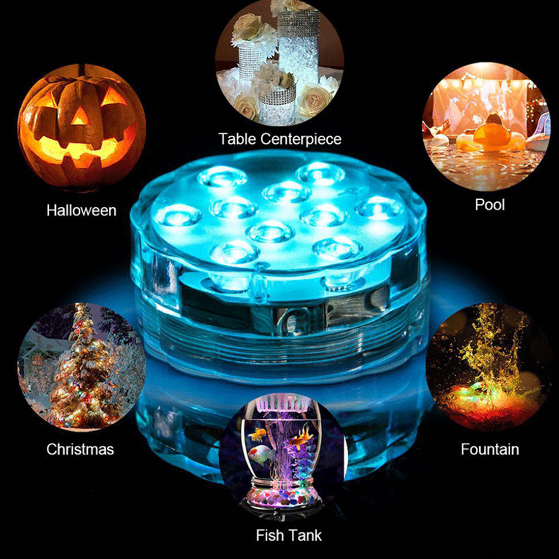 RGB13 Lights LED Waterproof Submersible Underwater Remote Control Night Lamp Tea Light Vase Bowl Party Pool Multi Color