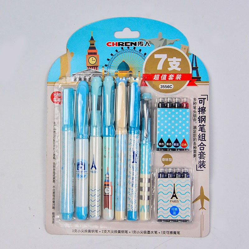 Cute fountain pens for school supplies Erasable Fountain Pen ink set Office Stationery for Kids Students
