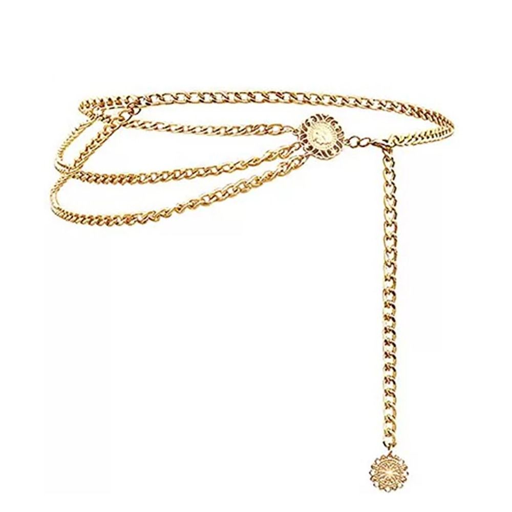 Antika smycken etnisk stil kroppskedja justerbar retro metallkedja bälte kroppstillbehör guld midjebälte kvinnor: Ljusgul guldfärg