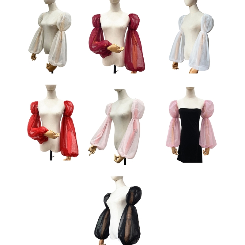 652F Tulle Arm Cover Long Sleeve for Bridal Gown Dress Decorative Sleeves Shirt Bishop Sleeve Dress Decorative Long Sleeve