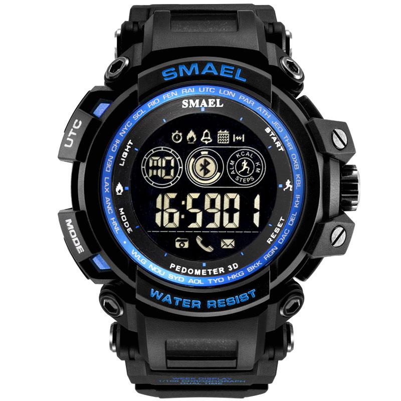 Smael Higth Men Digital Wristwatches Led Display Smael Watch Clock Sport Watches Blutooth Smart 8018 Wtaerproof: Blue