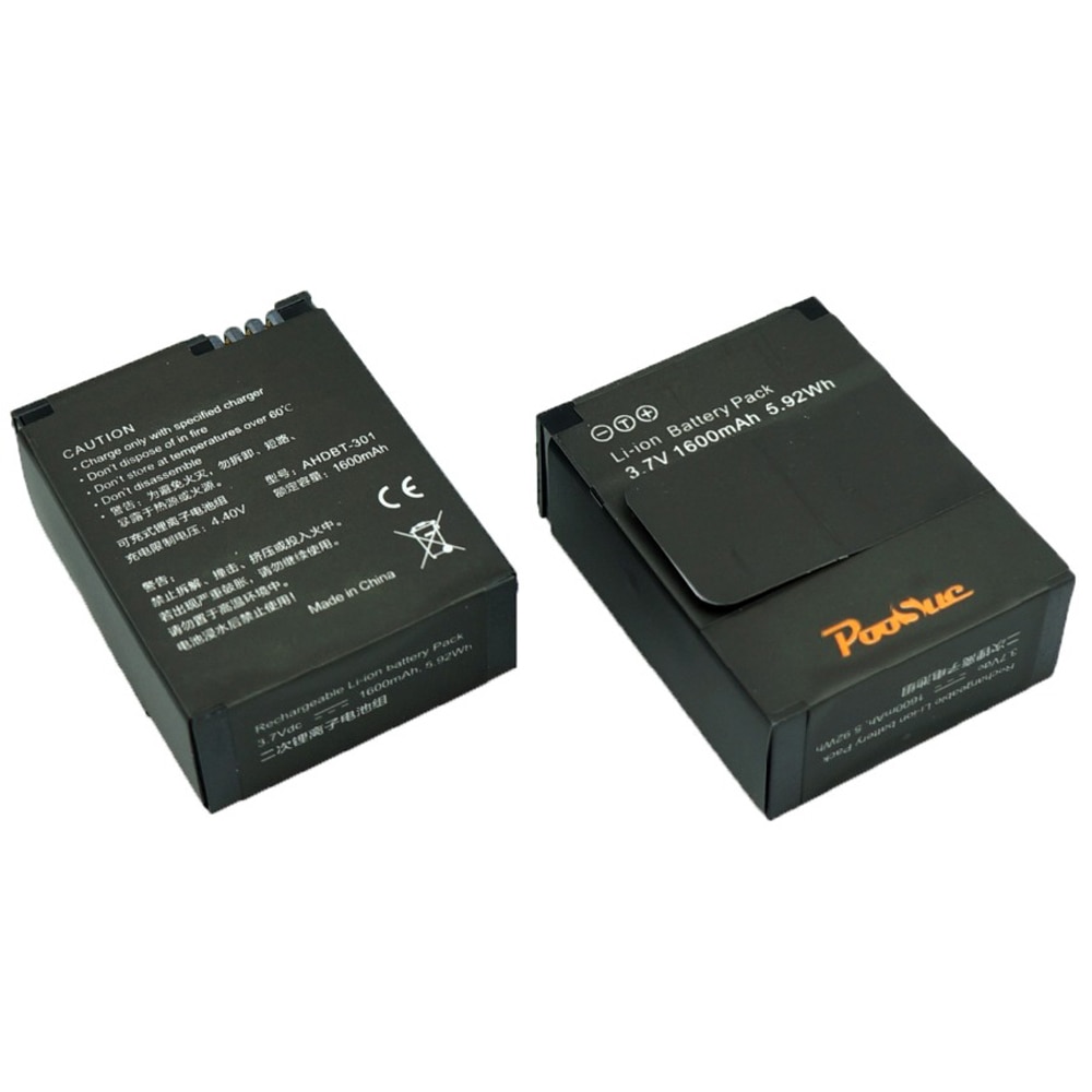 2 stks voor GoPro 3 batterij Gaan Pro 3 AHDBT 301 AHDBT-301 1600 mah Li-Ion Batterij voor Gopro Hero 3/3 + actie camera accessoires